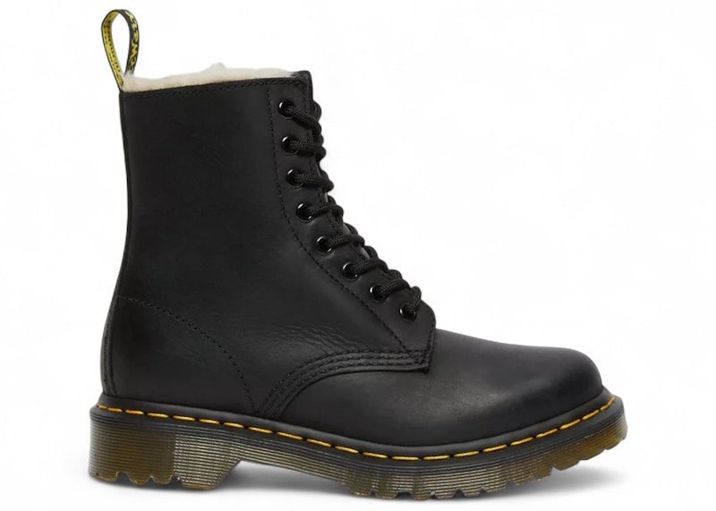 Pre-owned Dr. Martens 1460 Serena Burnished Wyoming Faux Fur Lined Lace Up Boot (women's) Sneakers In Black