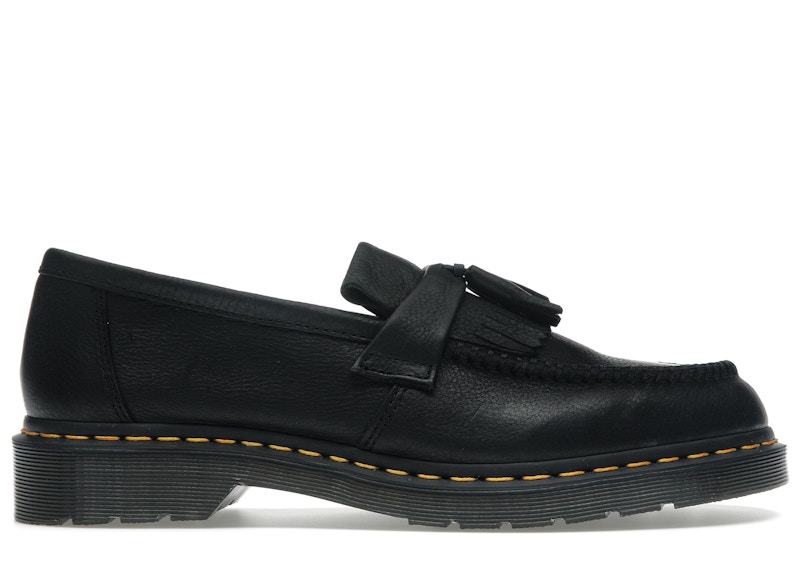 Pre-owned Dr. Martens' Men's Dr. Martens Adrian Yellow Stitch Ambassador Leather Loafers Sneakers In Black