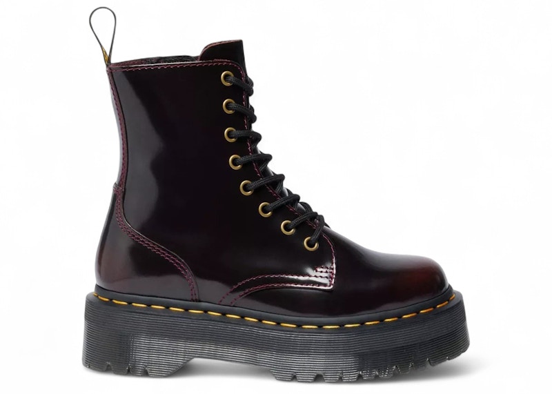 Pre-owned Dr. Martens Men's  Jadon Arcadia Leather Platform Lace Up Boot Sneakers In Cherry Red