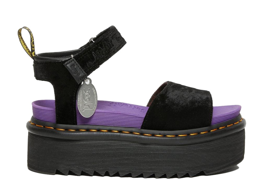 Pre-owned Dr. Martens' Dr. Martens Strap Sandal Platform X-girl Velvet (women's) In Black/purple