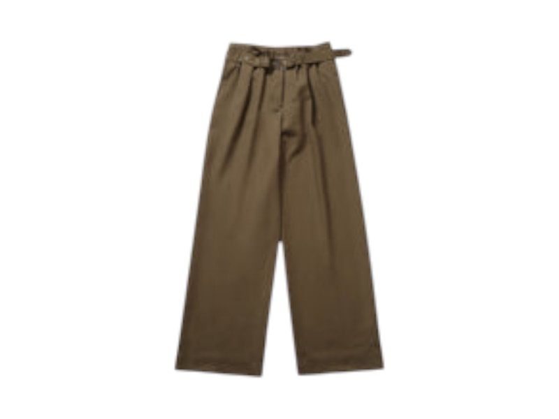 Pre-owned Dries Van Noten Women's Belted Wool Trousers In Black/ivory In Multi