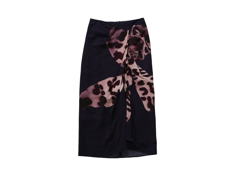 Pre-owned Dries Van Noten Women's Draped Flared Skirt In Navy Blue