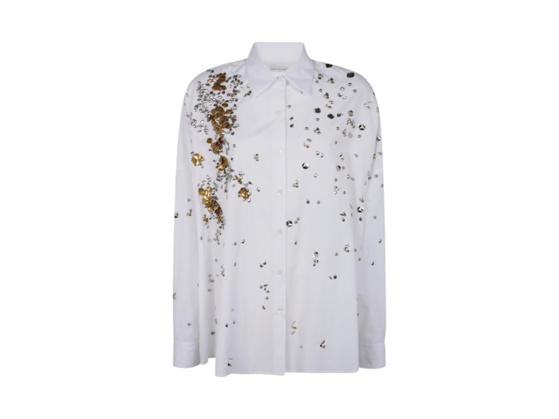 Pre-owned Dries Van Noten Women's  Embellished Cocoon Shirt In White
