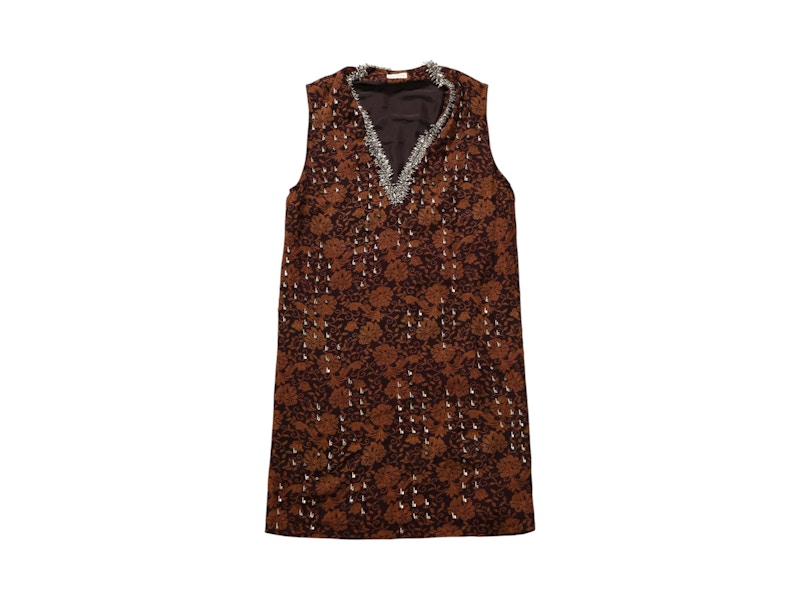 Pre-owned Dries Van Noten Women's Embellished Vneck Dress In Dbrn