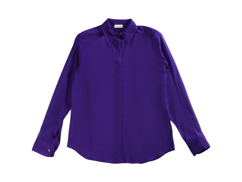 Pre-owned Dries Van Noten Women's  Fitted Silk Shirt In Purple