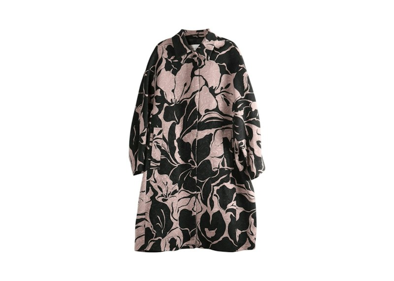 Dries Van Noten Large Couture Floral Print Roolsy Coat Black