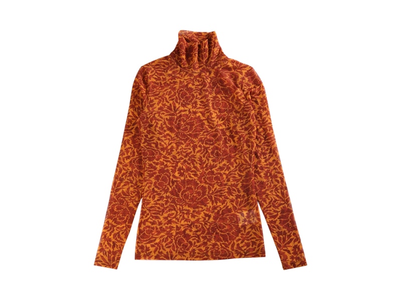 Pre-owned Dries Van Noten Women's  Printed Turtleneck Tee Shirt In Orange