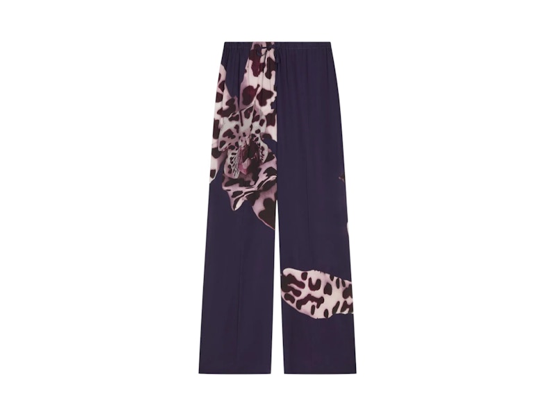 Pre-owned Dries Van Noten Women's Printed Viscose Pants In Navy Blue