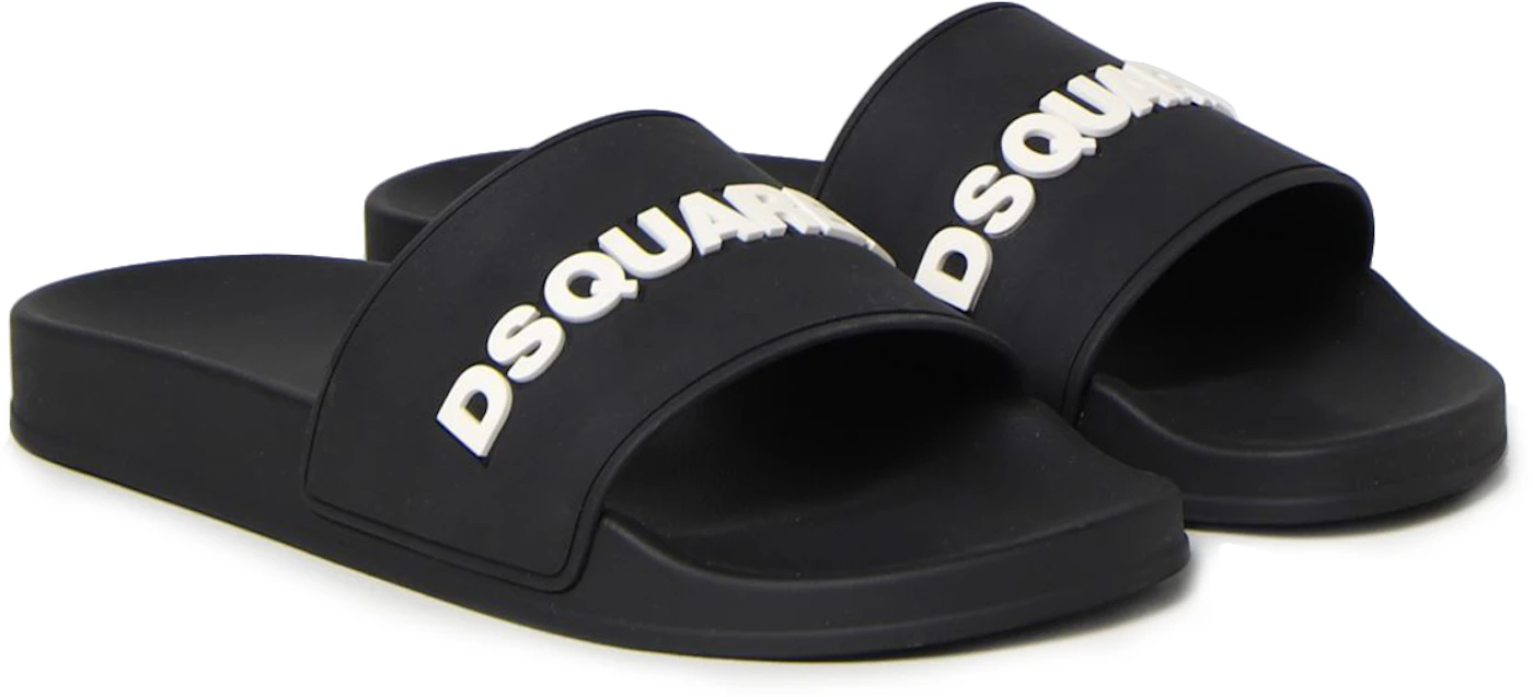 Dsquared2 Logo Pool Slides Black White Black Men's - FFM002317205013 - US