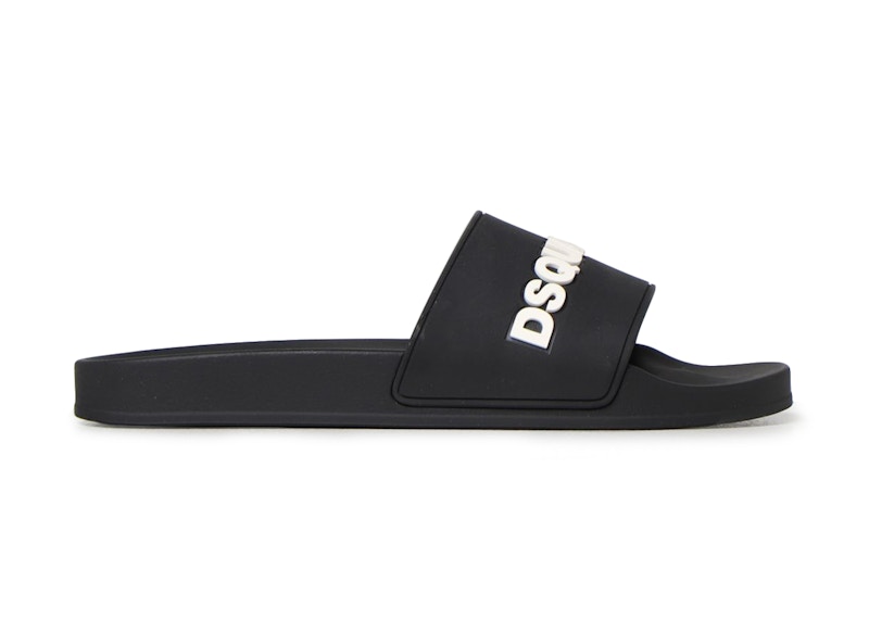 Pre-owned Dsquared2 Men's  Logo Pool Slides Sneakers In Black/white