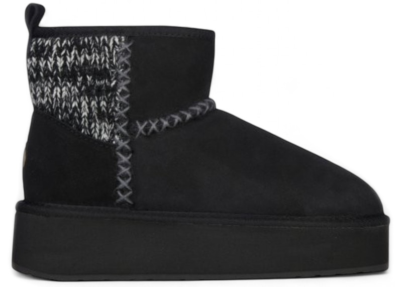 Pre-owned Emu Australia Women's  Stinger Knit Flatform Boot Sneakers In Black