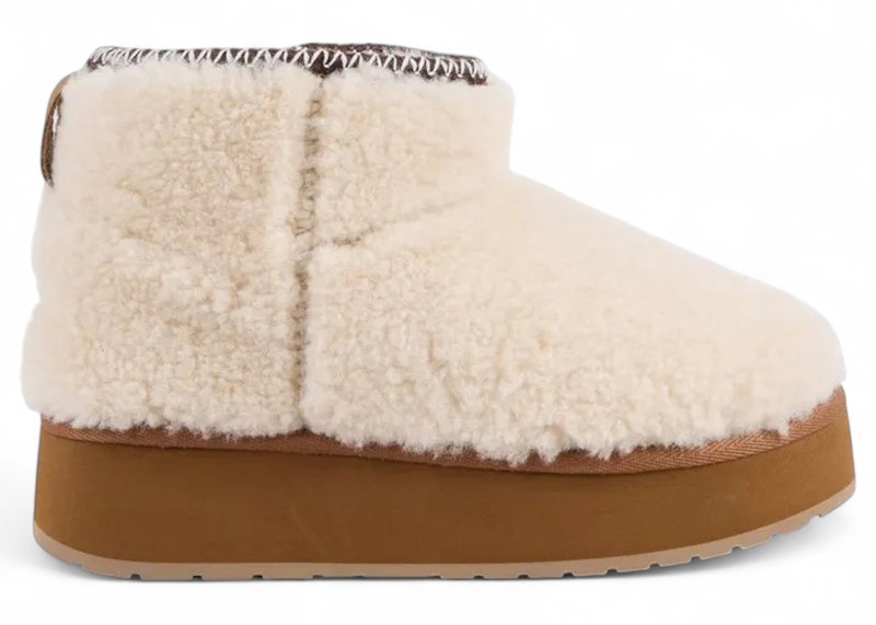 Pre-owned Emu Australia Women's Stinger Micro Flatform Boot Teddy Sneakers In Natural In Brown