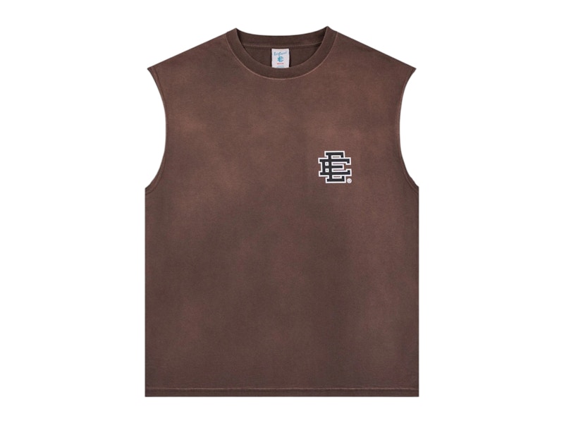 Pre-owned Eric Emanuel Men's Ee Basic Cutoff Tank In Washed Brown/black