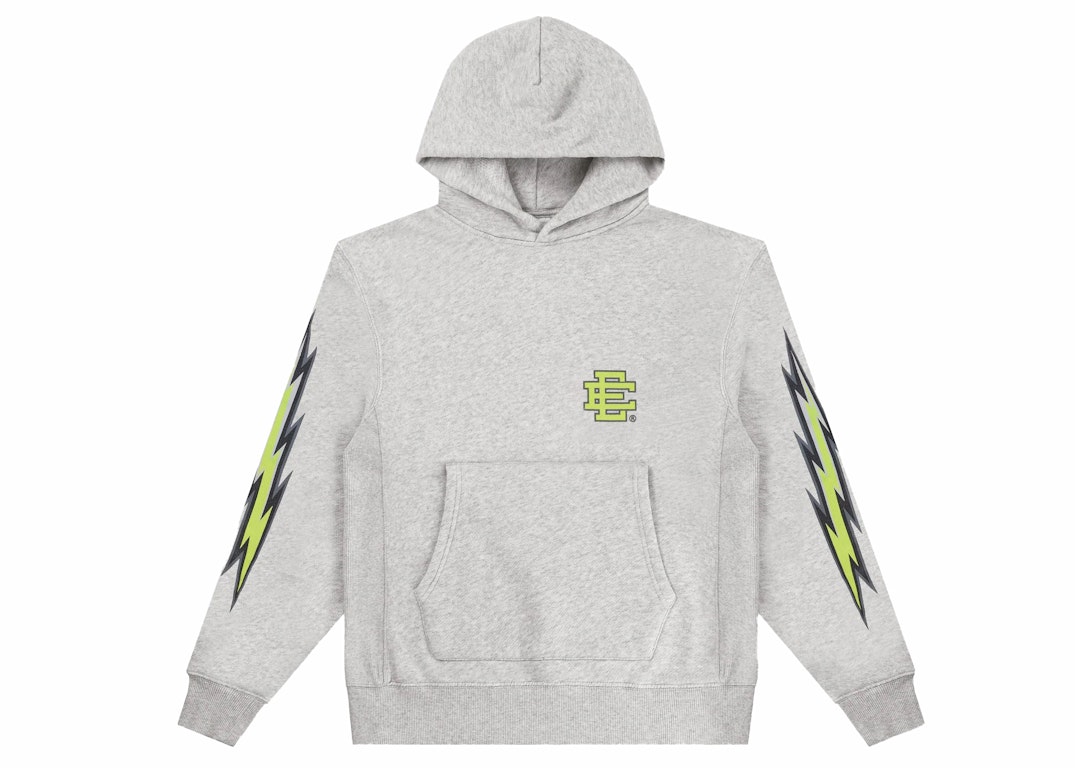 Pre-owned Eric Emanuel Ee Basic Hoodie Gray/lime Bolt