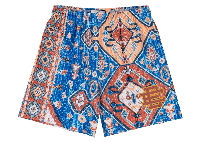 Pre-owned Eric Emanuel Men's Ee Basic Rug Print Short In White/blue/tan