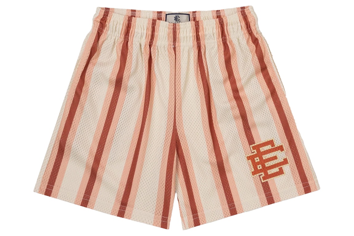 Pre-owned Eric Emanuel Ee Basic Short Antique White/orange/pink Stripe