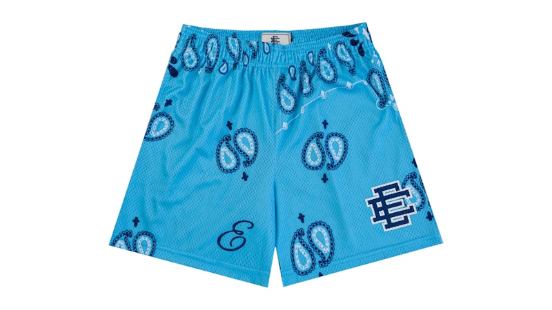 Pre-owned Eric Emanuel Men's Ee Basic Short In Baby Blue Paisley/navy
