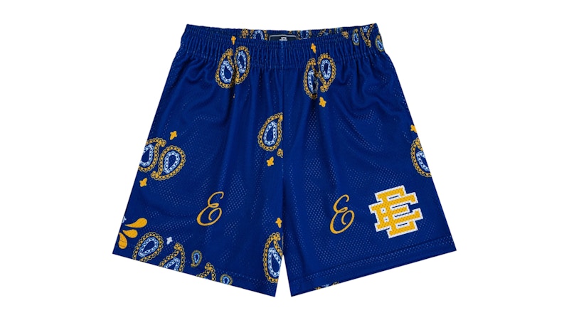 Pre-owned Eric Emanuel Men's  Ee Basic Short In Blue Paisley/yellow