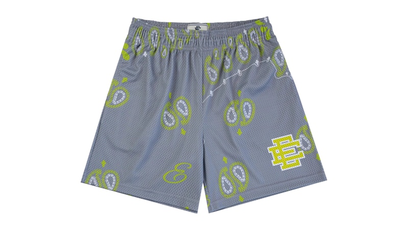 Pre-owned Eric Emanuel Men's  Ee Basic Short In Grey Paisley/neon Green