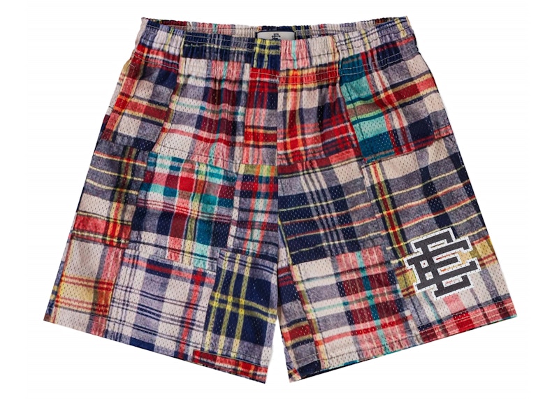 Pre-owned Eric Emanuel Men's Ee Basic Short In Madras Plaid/grey Ee