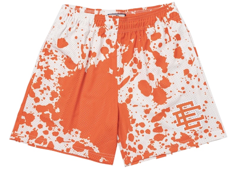 Pre-owned Eric Emanuel Men's  Ee Basic Short In Orange Paint Spill