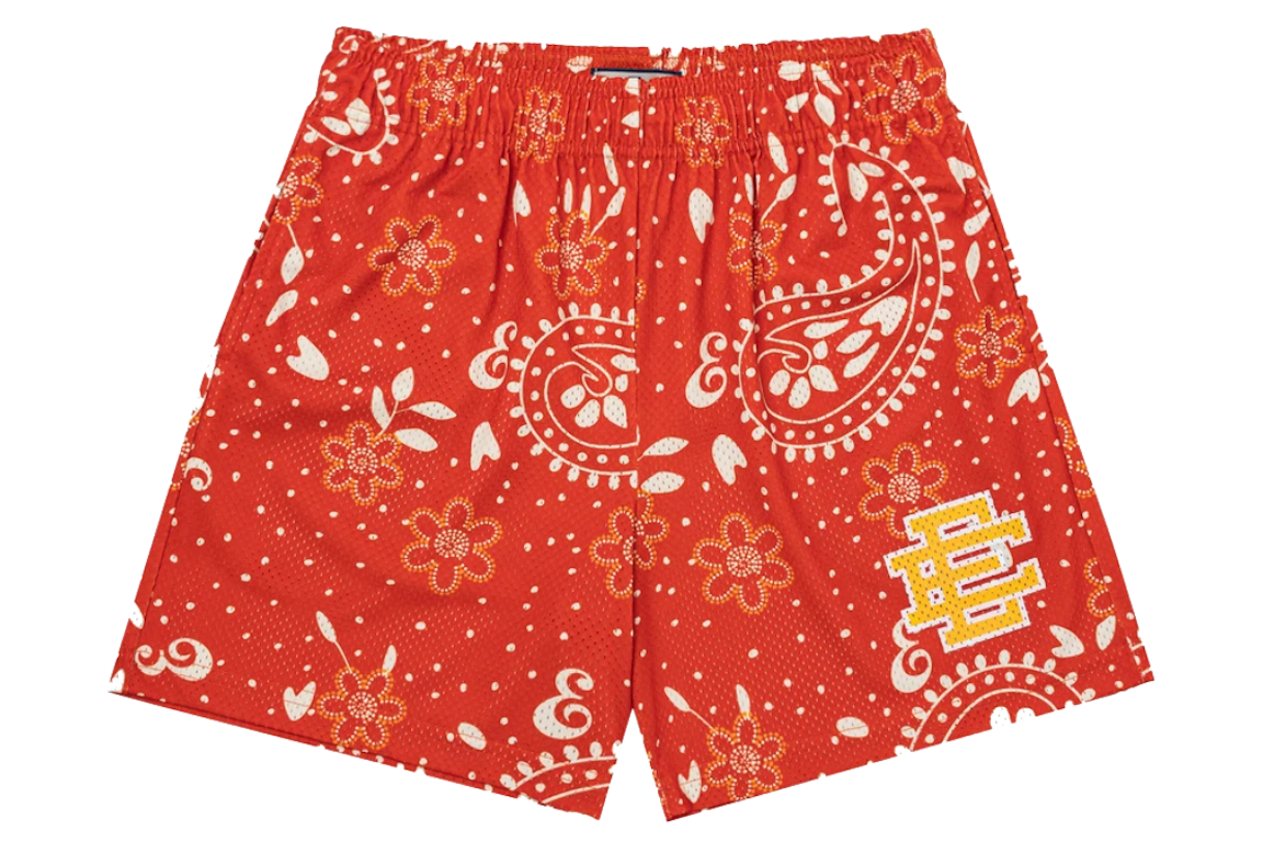 Pre-owned Eric Emanuel Ee Basic Short Red Paisley
