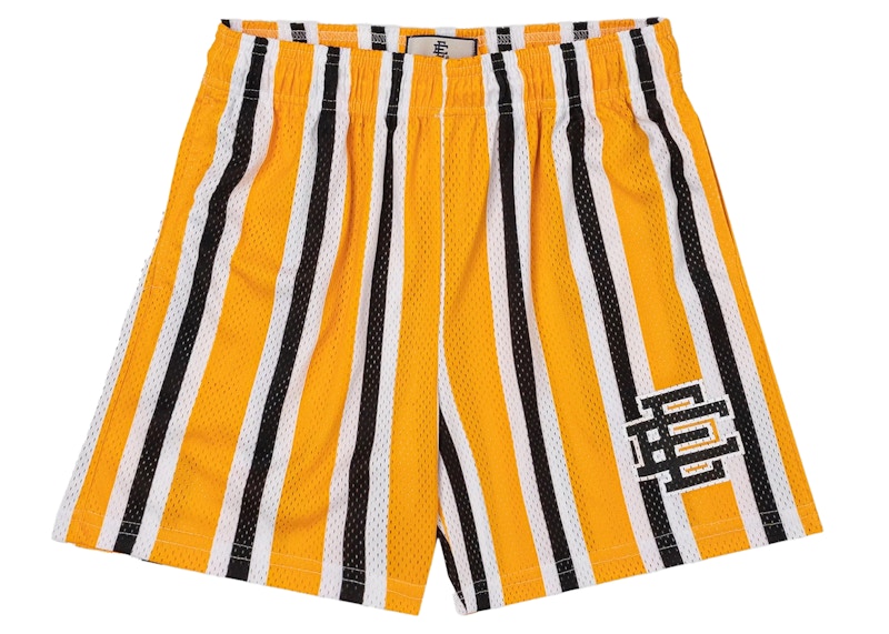 Pre-owned Eric Emanuel Men's  Ee Basic Short In Yellow/black Stripe