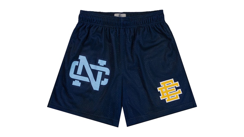 Pre-owned Eric Emanuel Men's Ee Basic University Of North Carolina Short In Navy Blue/yellow Ee