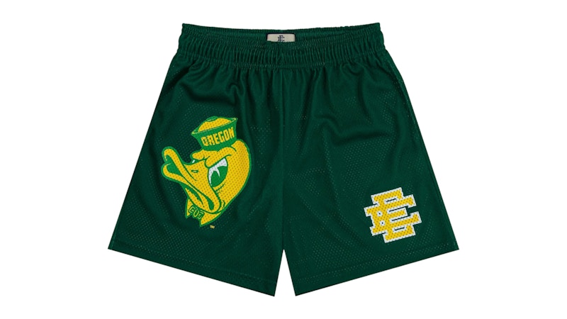 Pre-owned Eric Emanuel Men's  Ee Basic University Of Oregon Short In Green/yellow Ee