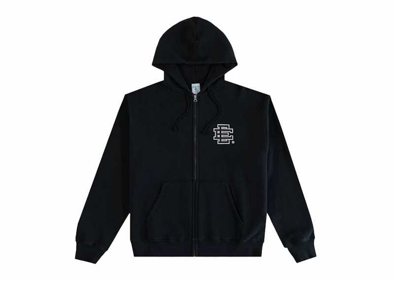 Pre-owned Eric Emanuel Men's Ee Basic Zip Up Hoodie (fw24) In Black/white