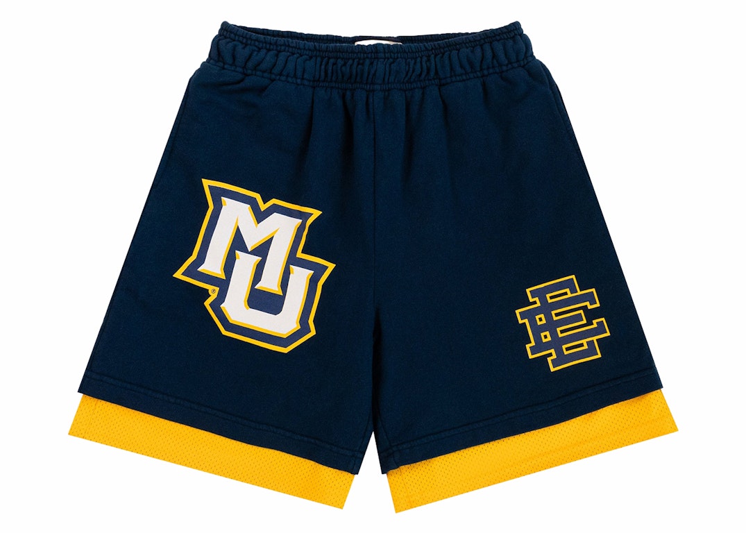 Pre-owned Eric Emanuel Ee Double Layer Marquette Short Blue/gold