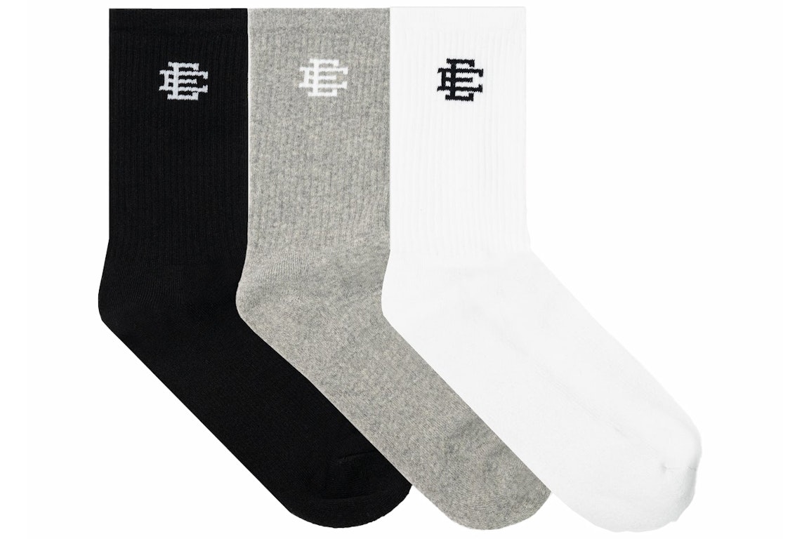 Pre-owned Eric Emanuel Ee Socks (3 Pack) Black/grey/white
