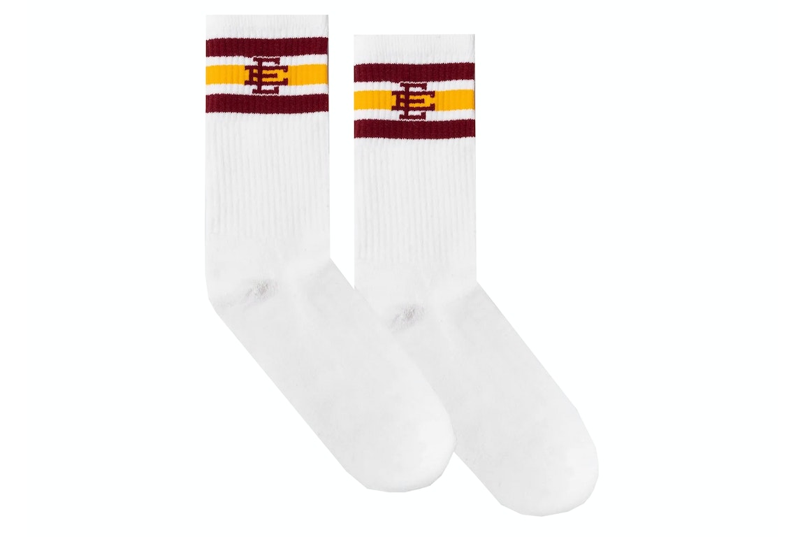 Pre-owned Eric Emanuel Ee Socks White/cardinal/yellow