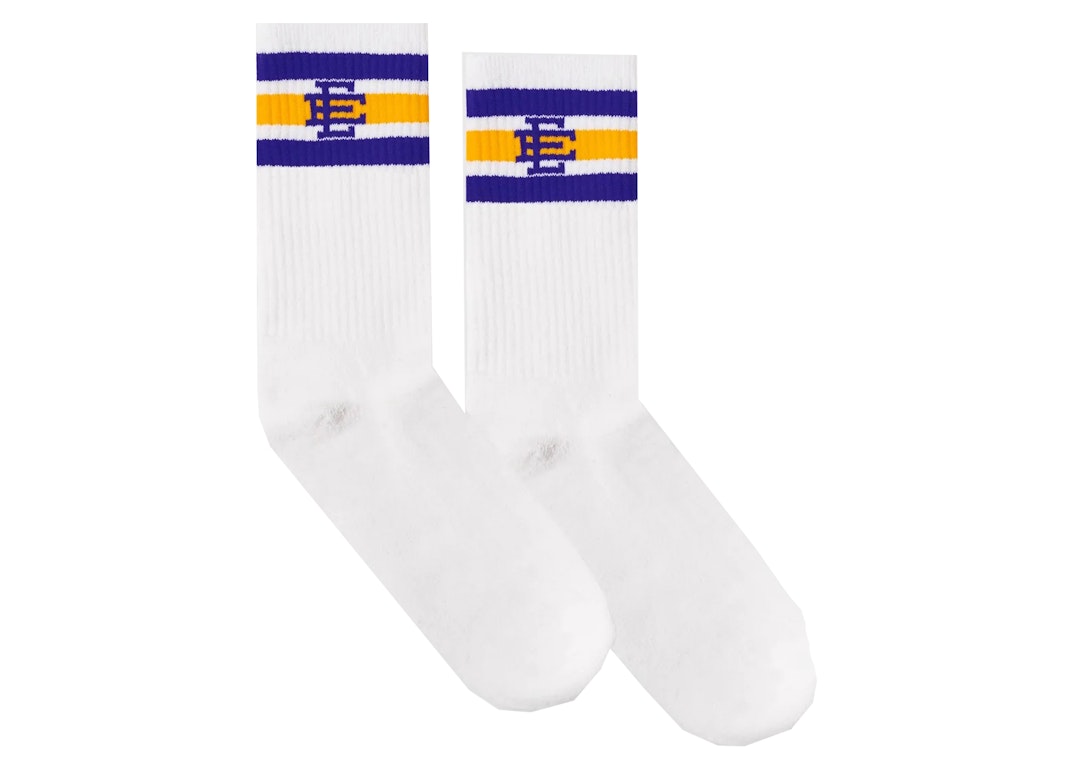 Pre-owned Eric Emanuel Ee Socks White/purple/yellow