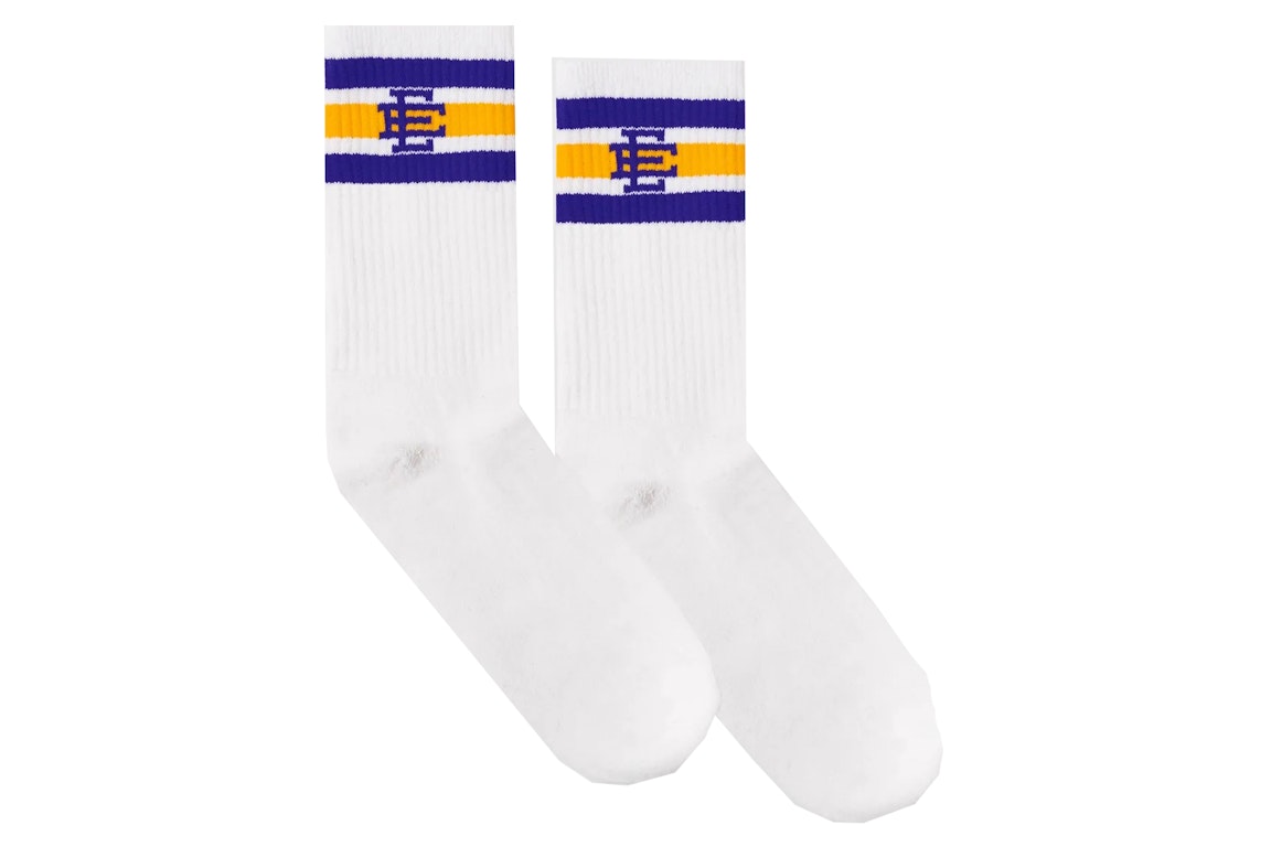 Pre-owned Eric Emanuel Ee Socks White/purple/yellow