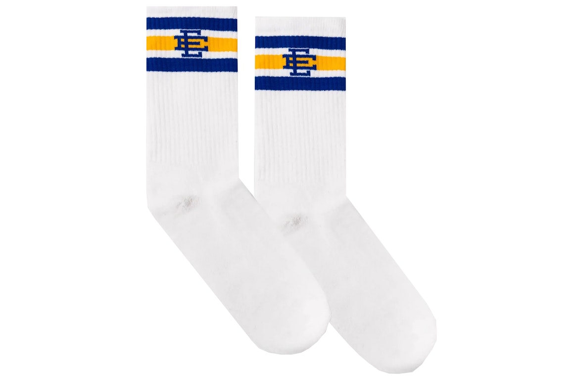 Pre-owned Eric Emanuel Ee Socks White/royal/yellow