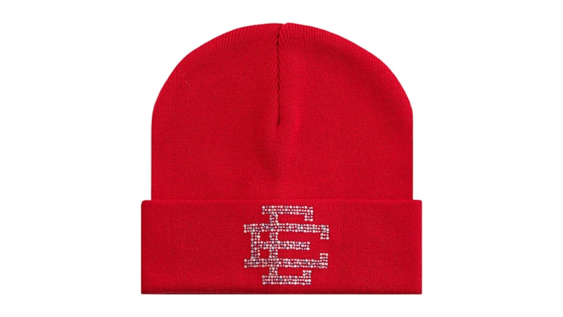 Pre-owned Eric Emanuel Men's  Ee Beanie In Red/swarovski