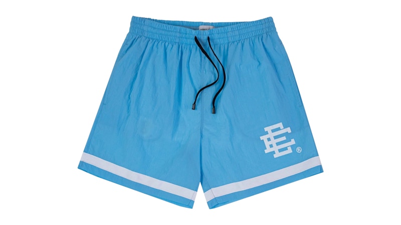 Pre-owned Eric Emanuel Men's  Ee Swim Trunk In Baby Blue/white In Multi