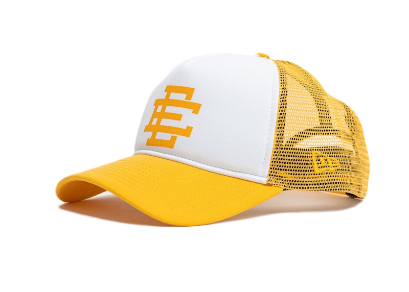 yellow white trucker hat