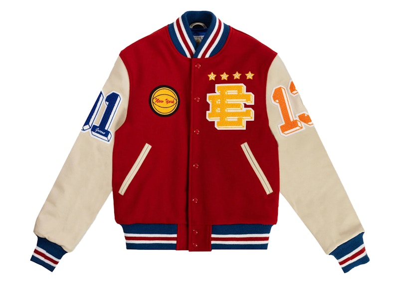 Pre-owned Eric Emanuel Men's  Ee Varsity Jacket In Red/yellow In Multi