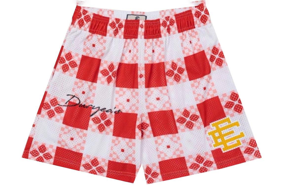 Pre-owned Eric Emanuel X Duryeas Ee Basic Short (montauk Exclusive) White/red/yellow