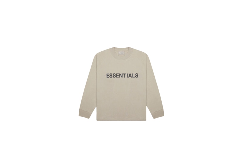 Pre-owned Fear Of God Essentials 3d Silicon Applique Boxy Long Sleeve T-shirt In String