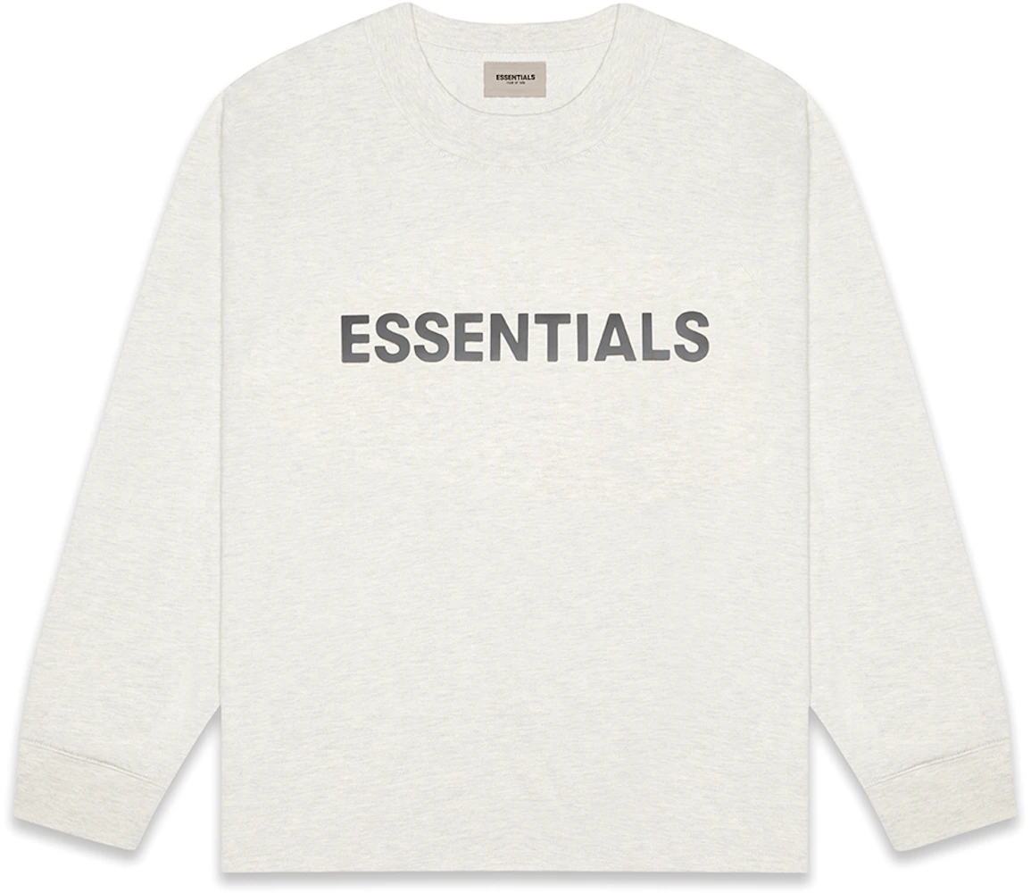 Fear of God Essentials Boxy Long Sleeve T-Shirt Applique Logo Oatmeal ...