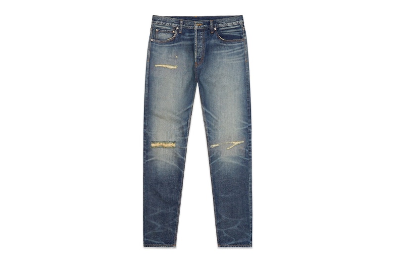 Fear of God Essentials Denim Jeans Distressed Indigo Men's - FW20 - US