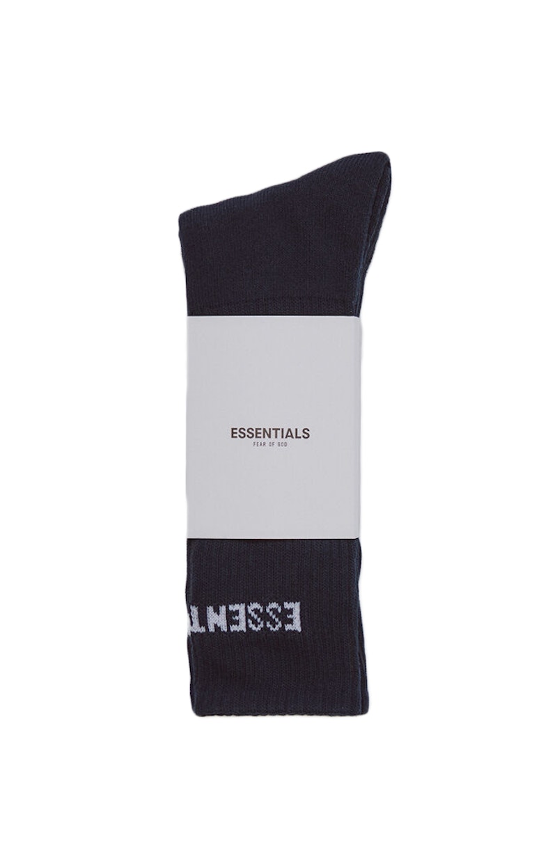 Pre-owned Fear Of God Essentials Front Logo Crew Socks In Black