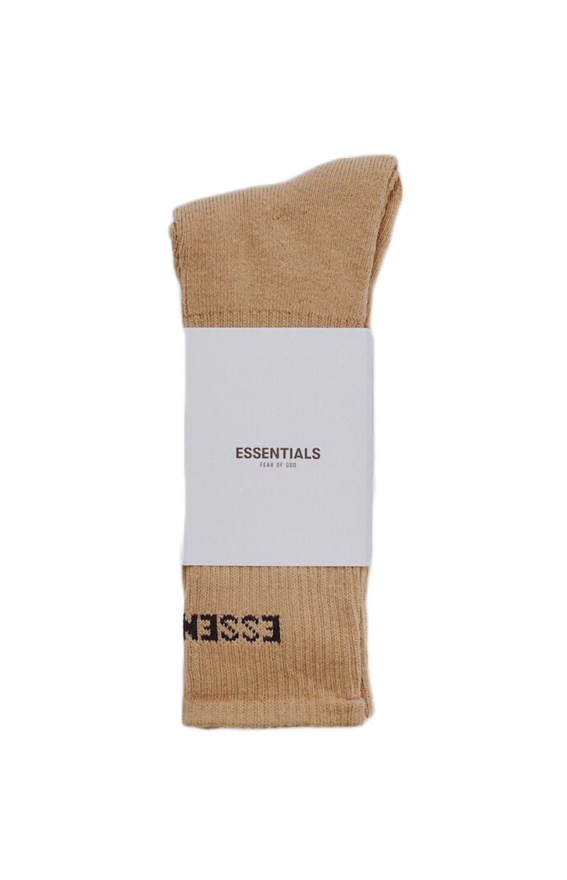 Pre-owned Fear Of God Essentials Front Logo Crew Socks In Khaki