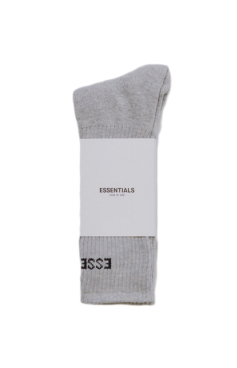 Pre-owned Fear Of God Essentials Front Logo Crew Socks In Light Grey