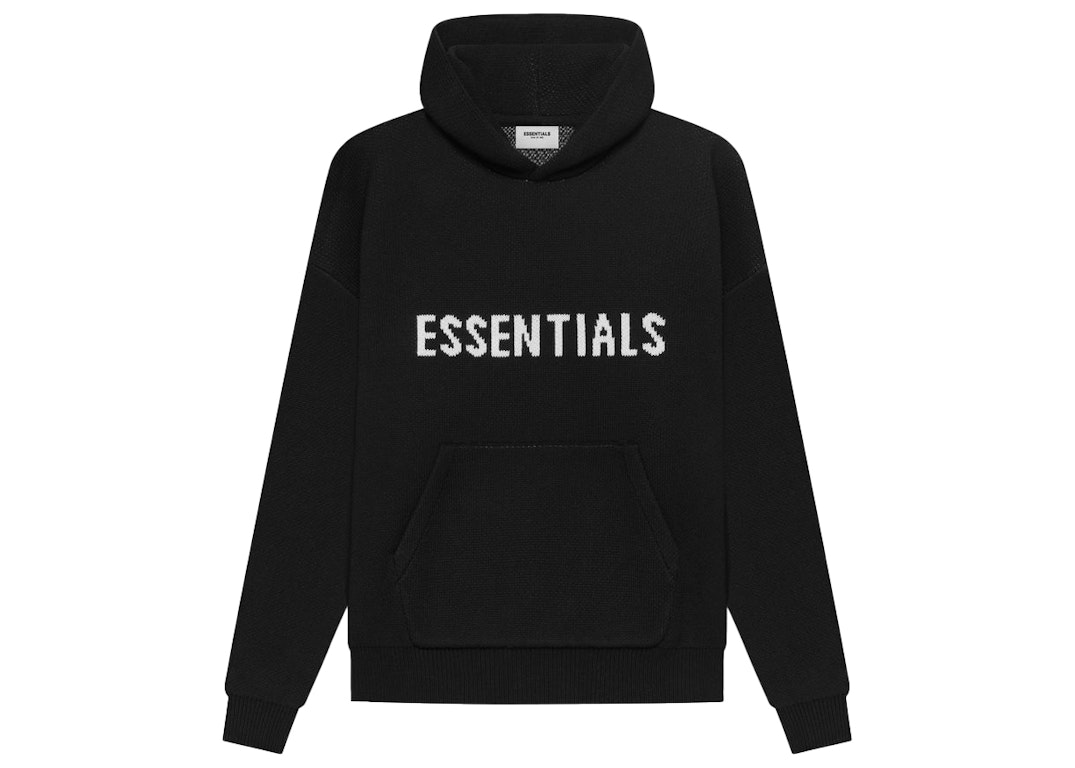 Pre-owned Fear Of God Essentials Knit Pullover Hoodie (ss21) Black
