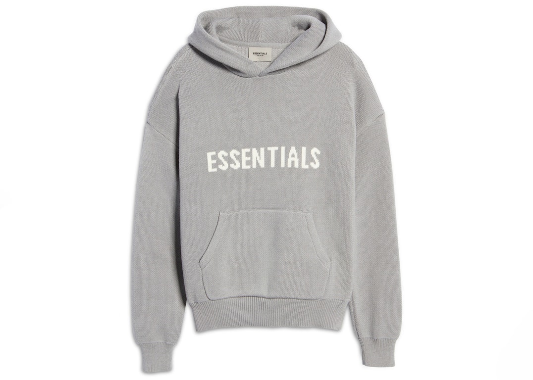 Pre-owned Fear Of God Essentials Knit Pullover Hoodie (ss21) Cement/pebble