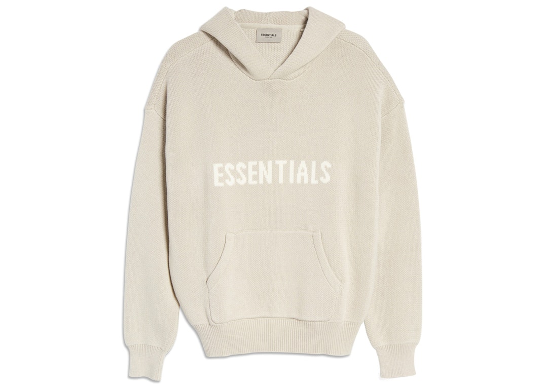 Pre-owned Fear Of God Essentials Knit Pullover Hoodie (ss21) Stone/oat